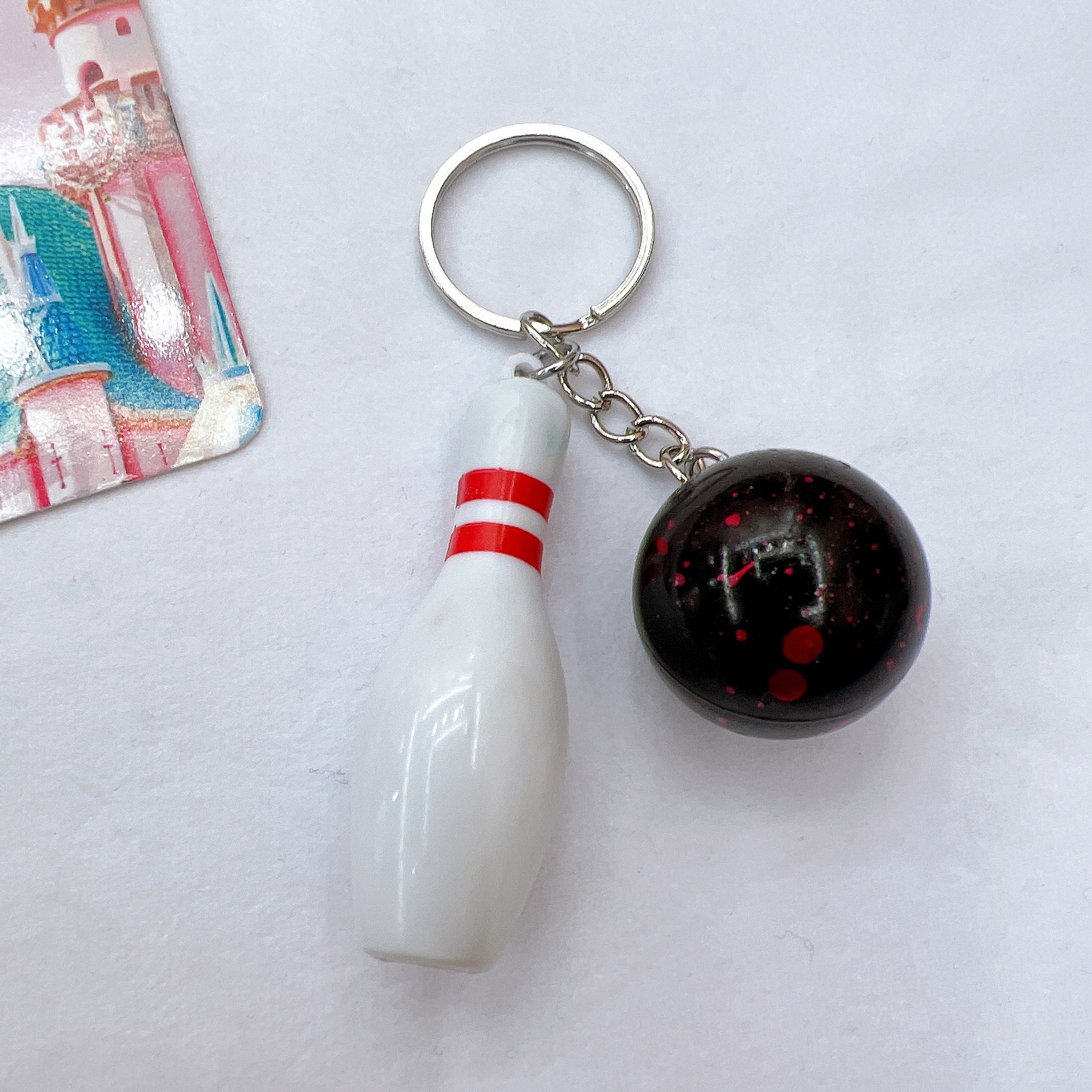 Cross-Border Hot Bowling Keychain Pendant Simulation Mini Bowling Key Chain Wholesale Car Key Ring