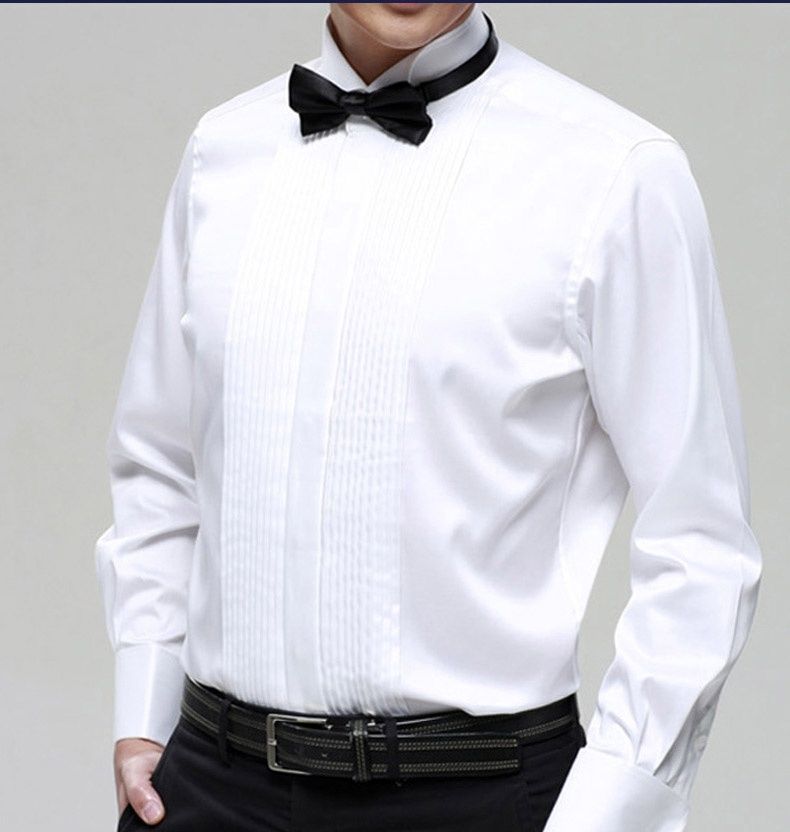白色长袖衬衣舞台大合唱衬衫男士演出衬衫伴郎团礼服领结衬衫男