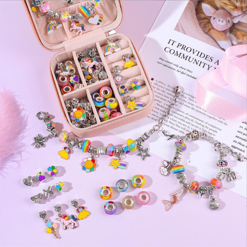 Cross-Border Amazon Spot Colorful Crystal String Beads Bracelet DIY Children's Ornaments Unicorn Gift Box