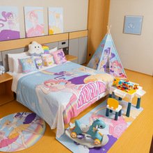 酒店亲子房布置冰雪公主女孩卡通主题房装饰家庭房床盖床尾巾抱枕