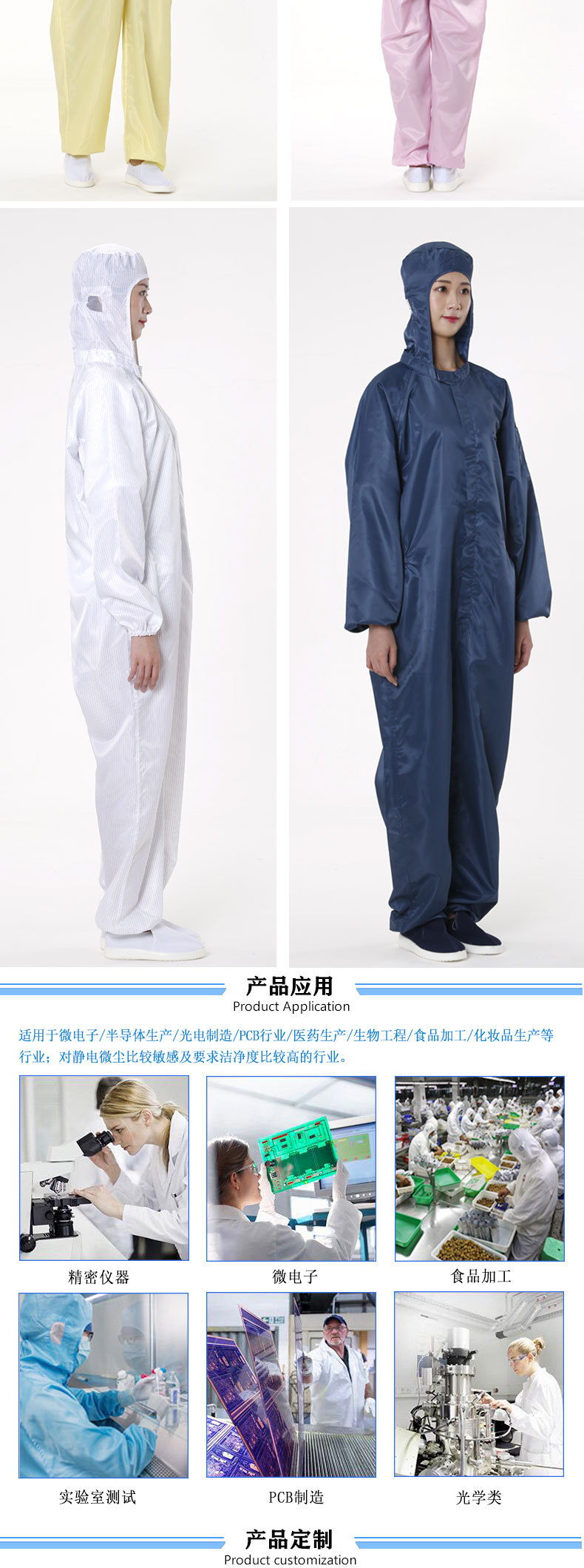 防静电服连帽连体网格百级无尘服食品医药车间工衣静电服可印logo-阿