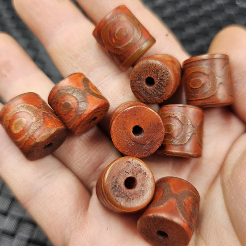 红玛瑙三眼天珠玉石散珠复古玛瑙桶珠路路通手链饰品配件珠子批发