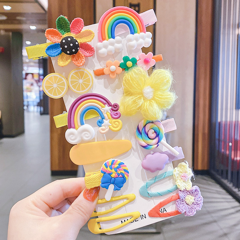 Children's Barrettes Girls' Side Bang Clip Baby Girls' Headdress Korean Princess Hair Accessories Broken Hair BB Clip Rainbow Hair Accessories