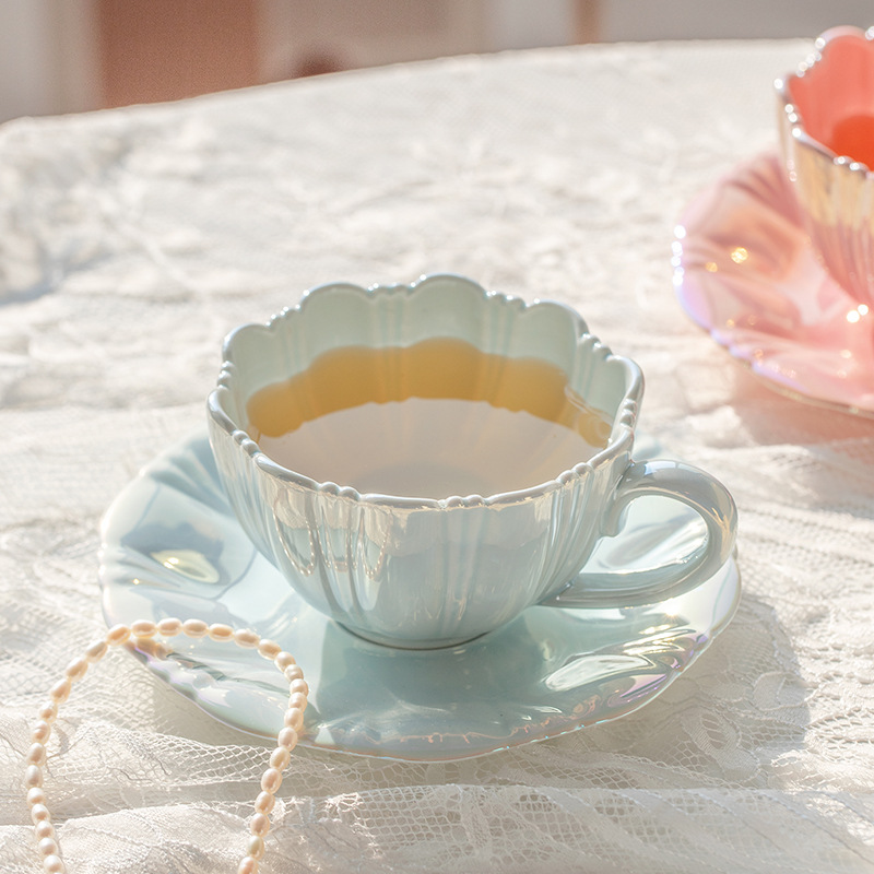 花瓣咖啡杯碟套装陶瓷杯礼品杯子下午茶批发马克杯ins水杯高颜值