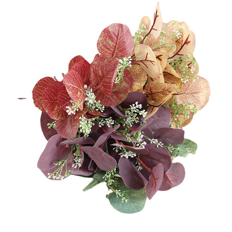 Cross-Border Emulational Eucalyptus with Fruit and Fortune Leaf round Leaf Road Lead Photography and Live Props Wedding Celebration Decoration Wholesale Fake Flowers