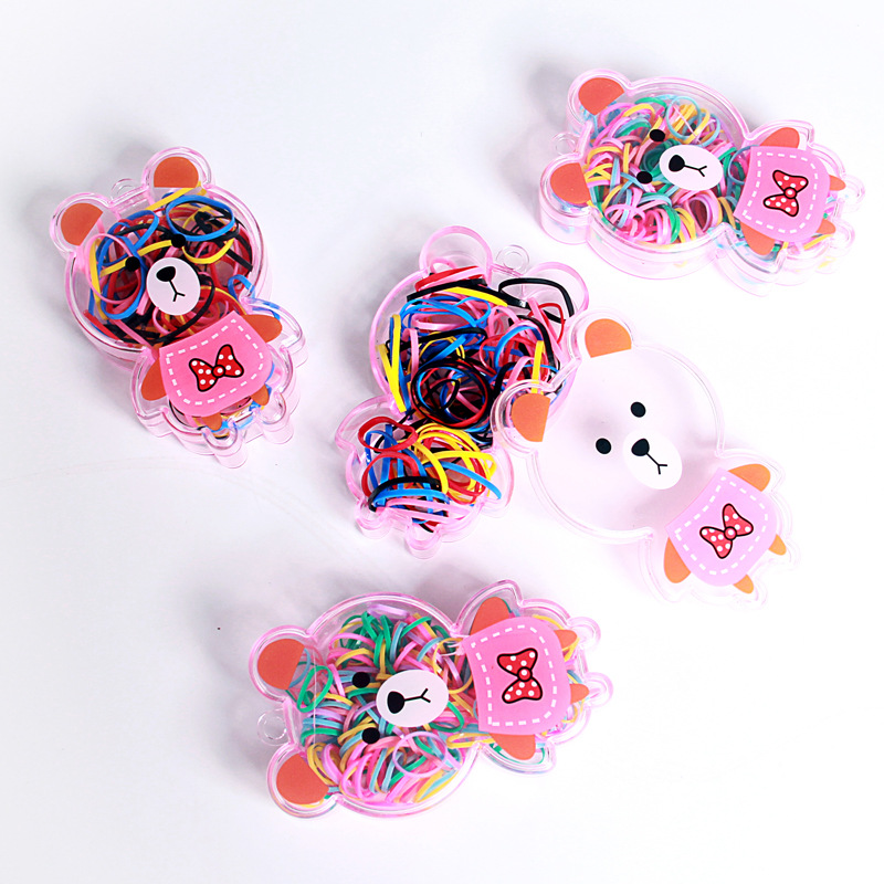 Korean Style Children's Hair Tie Rubber Band Cute Bear Box Hair Band Strong Pull Continuous High Elasticity Disposable Small Rubber Band