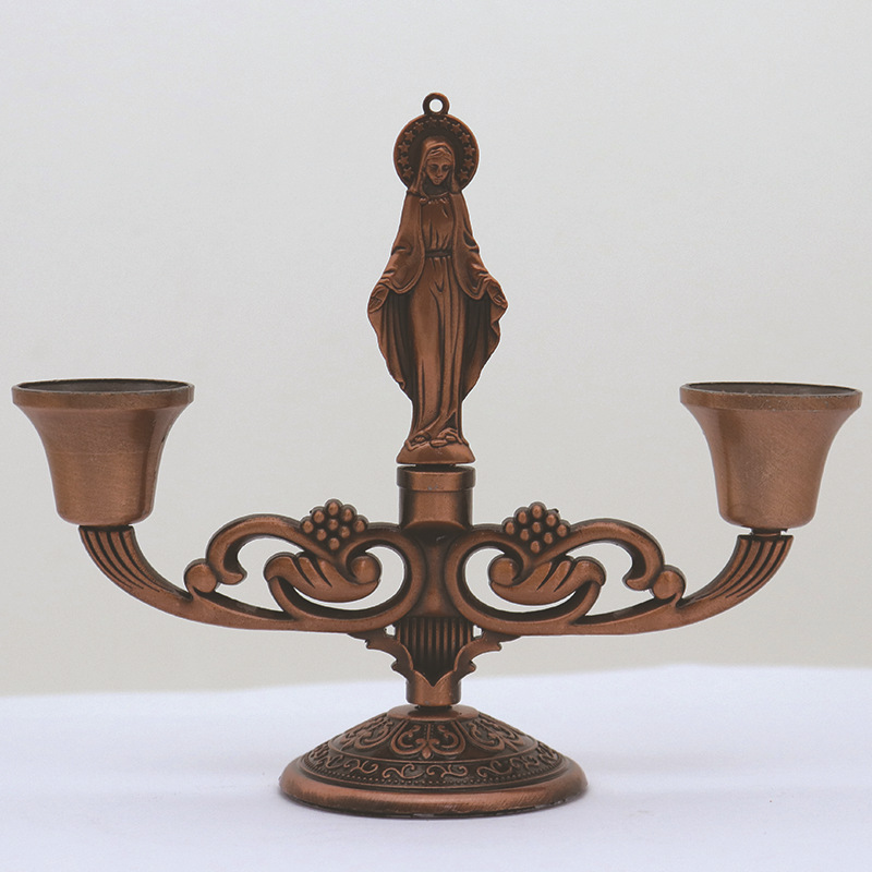 宗教天主教基督耶稣十字架圣像玛利亚复古双头蜡烛台礼仪饰品摆件