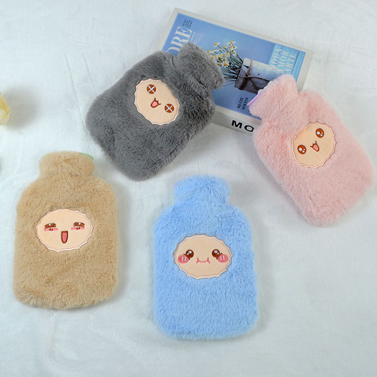 可爱表情包热水袋 刺绣暖手宝 小羊毛绒卡通注水暖水袋批发500ml