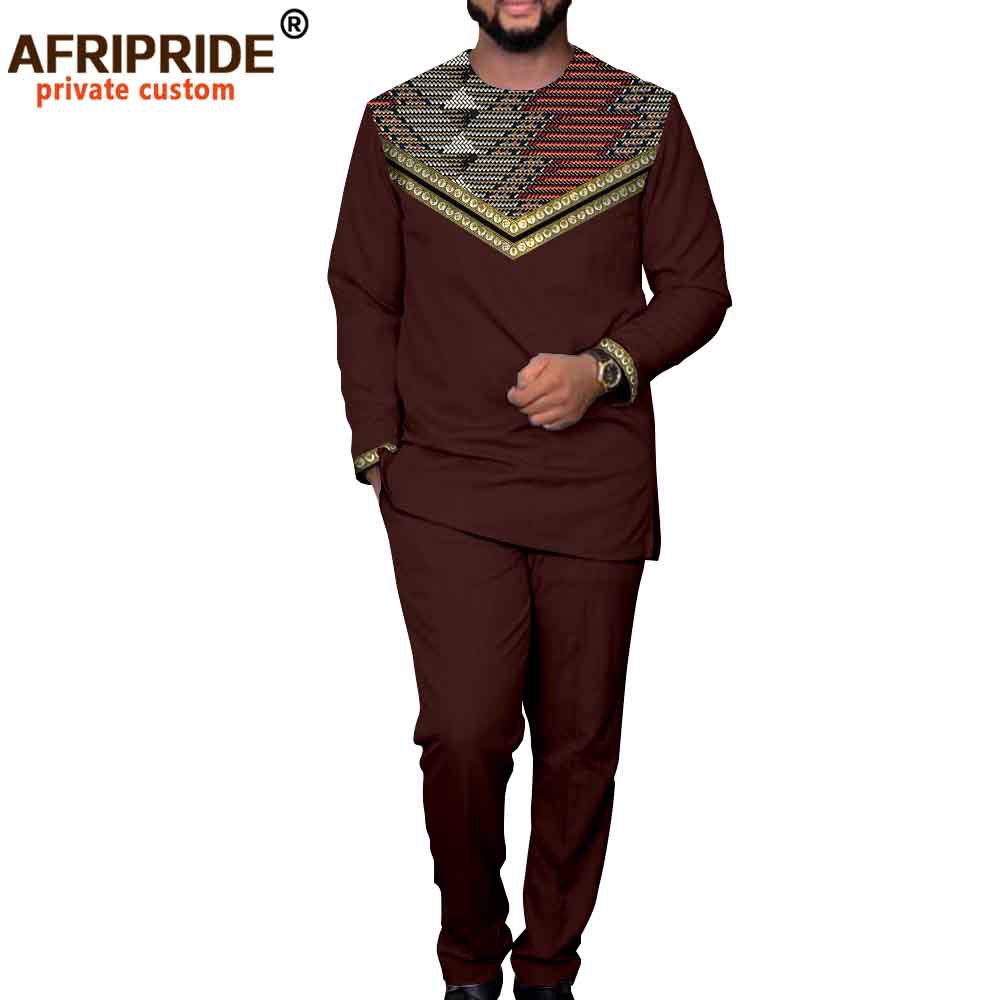 Foreign Trade African National Solid Color Men's Leisure Suit Top + Pants Afripride 2216006