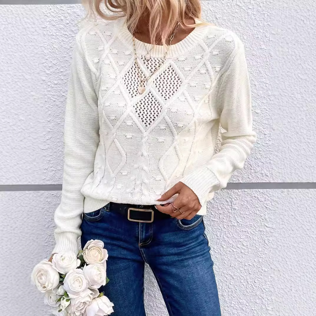 2024新款跨境女毛衣爆款秋冬休闲镂空麻花针织套头毛衣跨境女装
