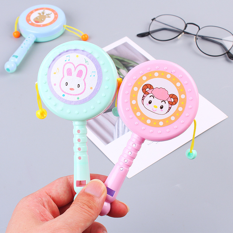 Children's Cartoon Rattle Drum Baby Biteable Hand Swinging Tambourine Whistle Rattle Drum Parent-Child Rattle Stick Stall Toy