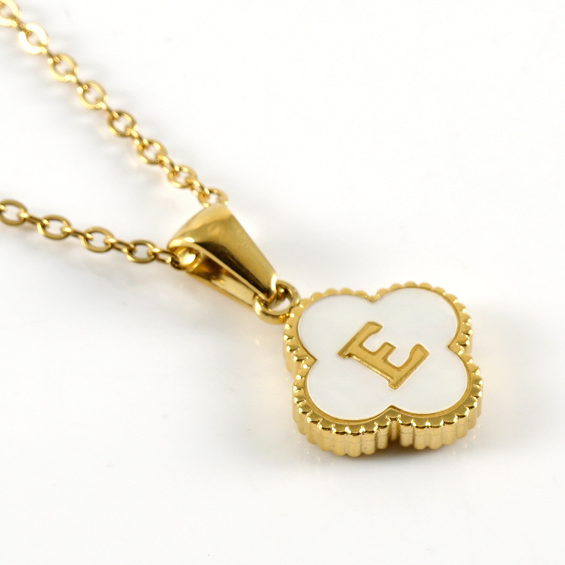 New Four-Leaf Clover Pendant Stainless Steel 18K Gold Necklace Ins Style European and American Simple Shell Letter Collarbone Necklace Necklace