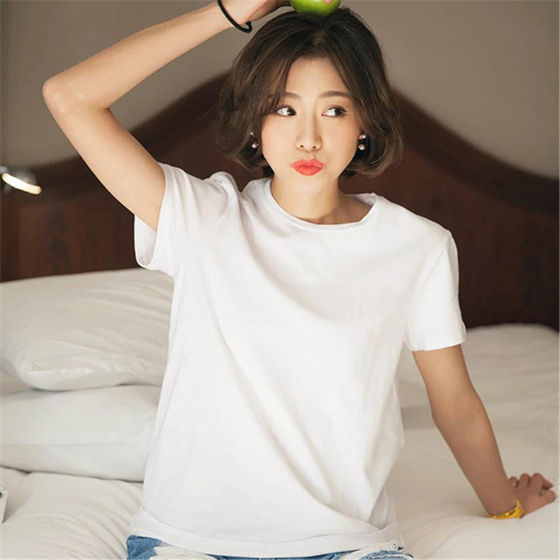 夏季圆领短袖t恤女宽松大码学生休闲牛奶丝纯色男女通用款打底衫