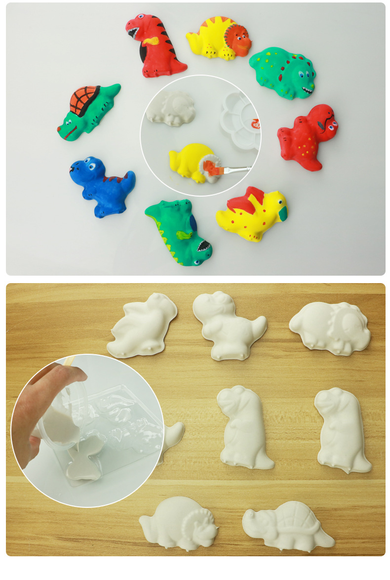 石膏玩具儿童恐龙涂鸦白胚diy亲子互动幼儿园绘画模具娃娃套装