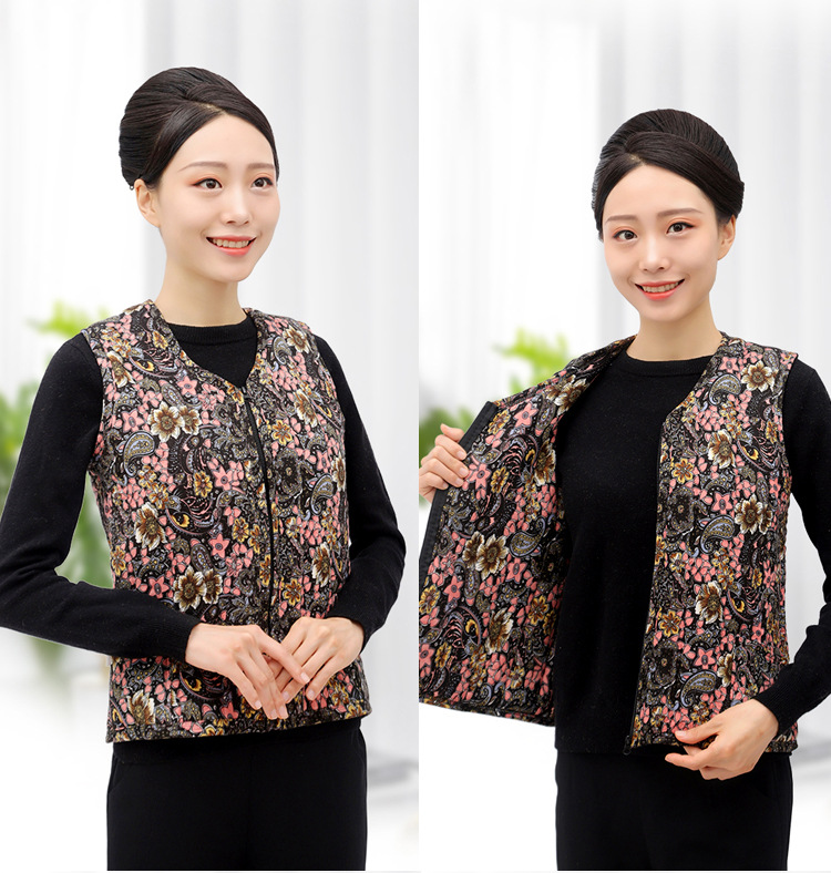 批发秋冬季驼绒棉双面花女士马甲棉坎肩加厚保暖时尚修身中式马褂