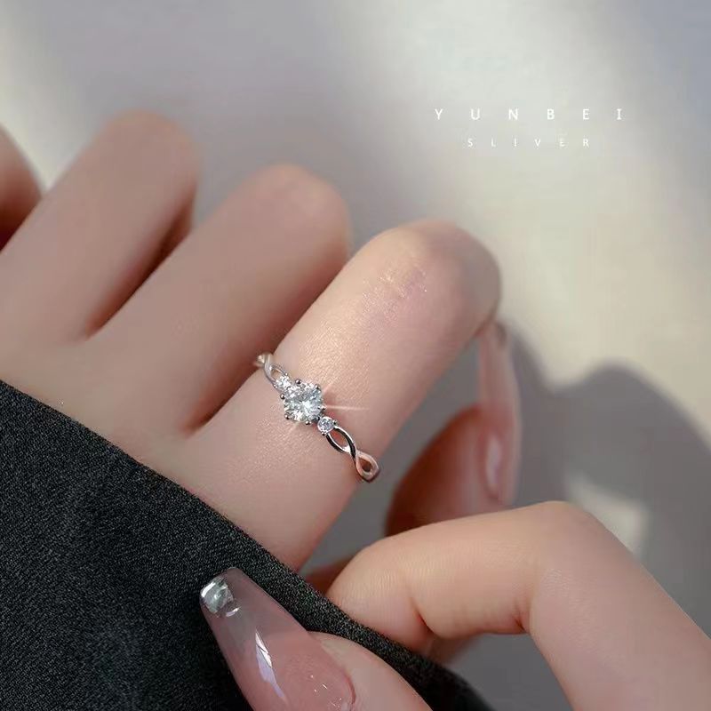 Light Luxury High-Grade All-Match Rhinestone Zircon Interwoven Ring Female Ins Trendy Korean Style Niche Design Switchable Index Finger Ring