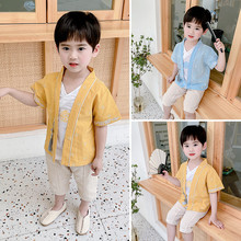 男童短袖套装2022夏季新款中国风小儿童棉麻汉服两件套宝宝唐装潮