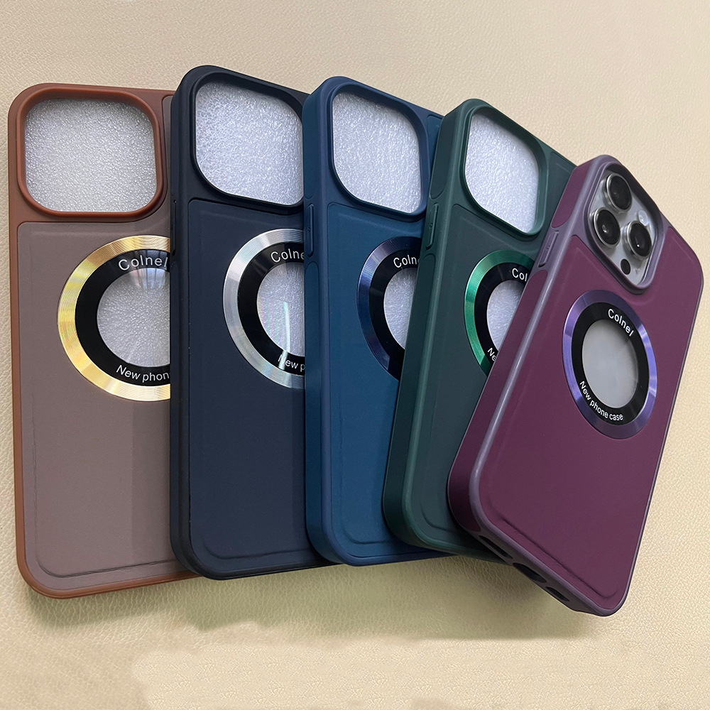 适用苹果cd纹漏标磁吸皮套手机壳iphone15哈哈镜肤感侧贴皮保护套