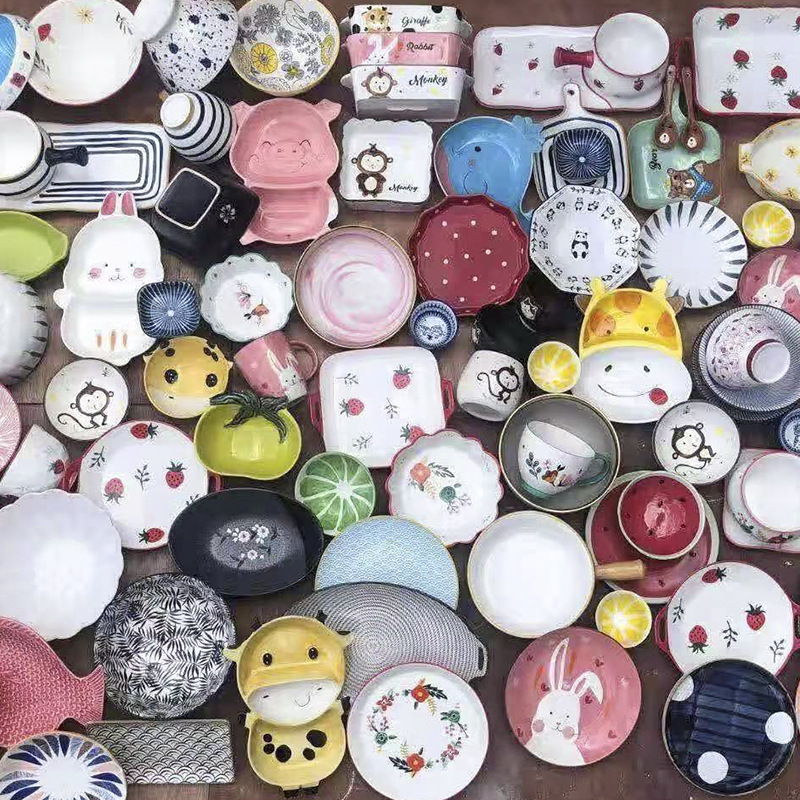 外贸陶瓷潮州库存餐具 混装夜市地摊陶瓷货源 杂货摆摊瓷器碗盘子