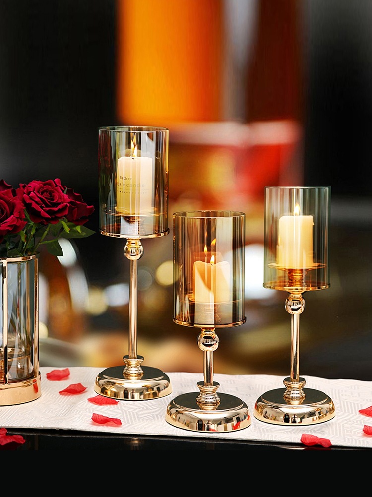 宜家北欧式蜡烛台摆件轻奢玻璃罩浪漫烛光晚餐道具复古餐桌装饰灯