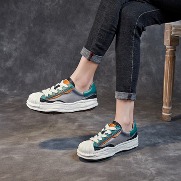 头层牛皮溶解鞋女款2024年新款女鞋大头鞋系带平底小白鞋-阿里巴巴