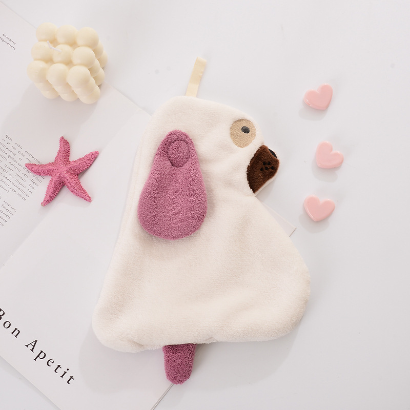 Big Ear Dog Hanging Hand Towel Coral Fleece Wiping Towel Absorbent Not Easy to Lint Cute Cartoon Kitchen Children's Small Fur