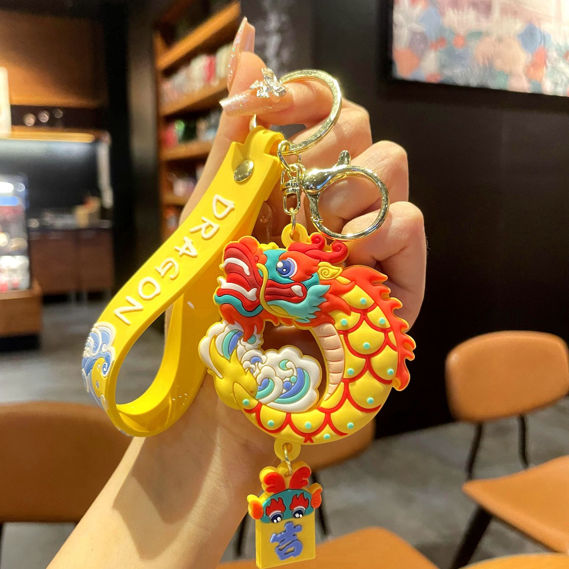 Genuine Cartoon Eight-Sided Linglong Keychain Couple Accessories Doll Cute Schoolbag Pendant Dragon Year Mascot Wholesale