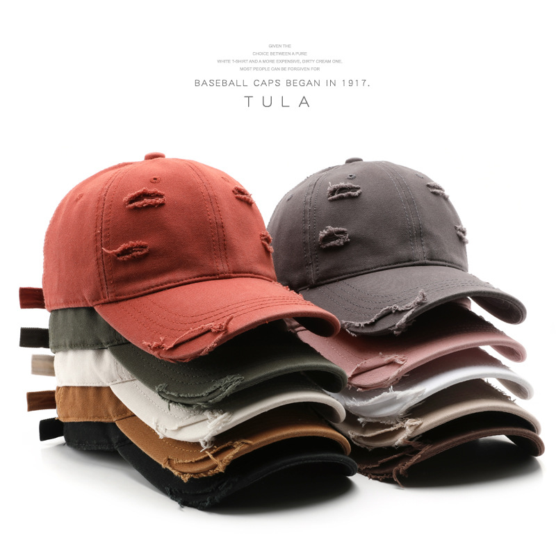 Korean Style Personalized Women's Spring and Autumn Solid Color Light Board Water Washed Hole Peaked Cap Outdoor Men's Sports Sun Protection Sun-Proof Baseball Cap