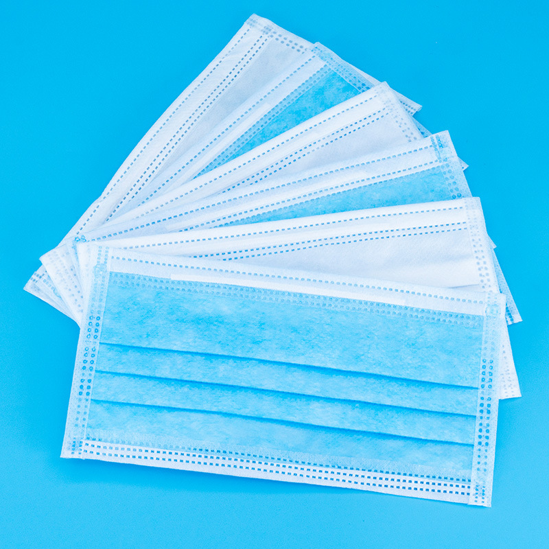 一件代发透气柔软加厚型含熔喷布过滤三层无纺布民用 蓝白口罩