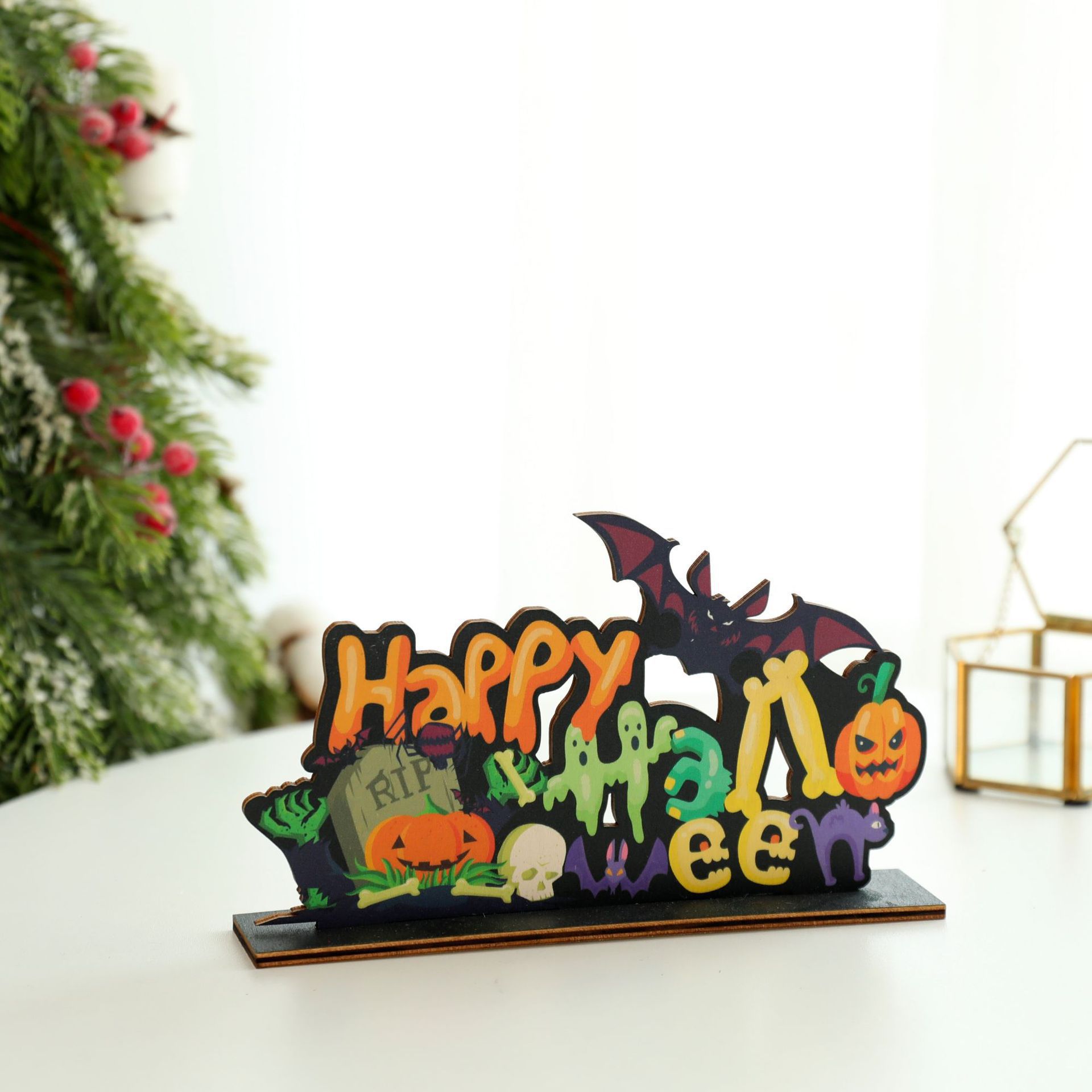 Halloween Wooden Decoration Party Bar Front Desk Wansheng Decoration Atmosphere Layout Supplies Desktop Decoration