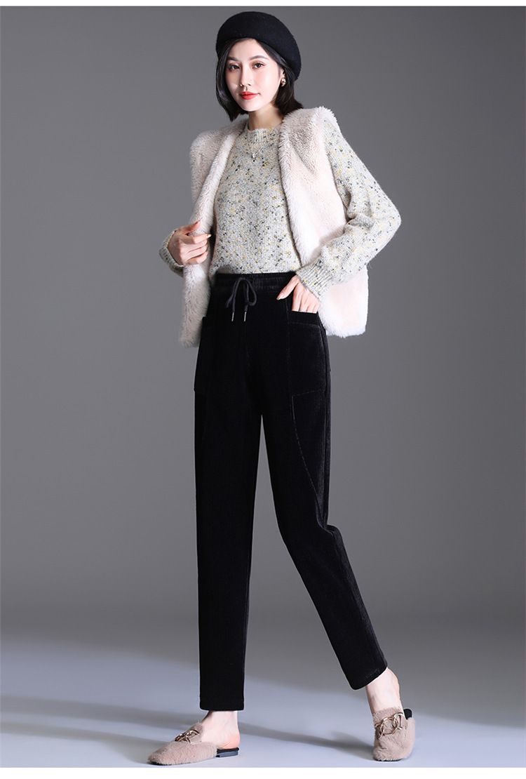 秋冬季加绒加厚雪尼尔保暖休闲小脚裤百搭修身松紧腰大码哈伦女裤