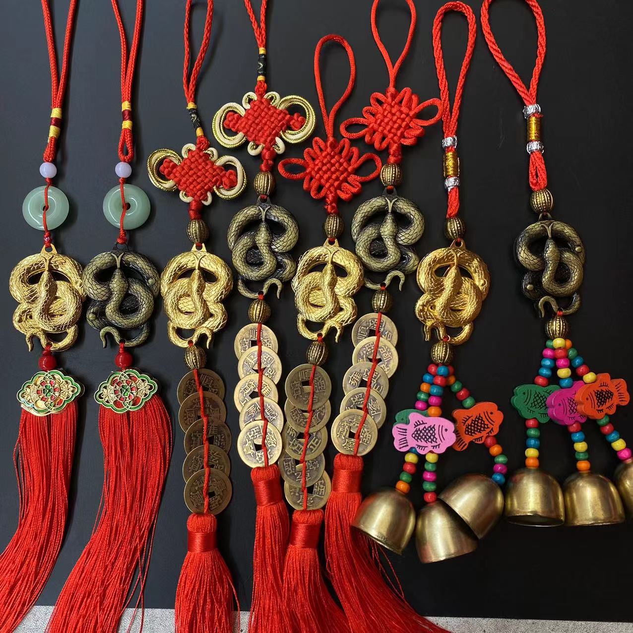 新款批发中国结生肖蛇五帝钱挂件平安扣风铃吊绳家居车载喜庆挂饰