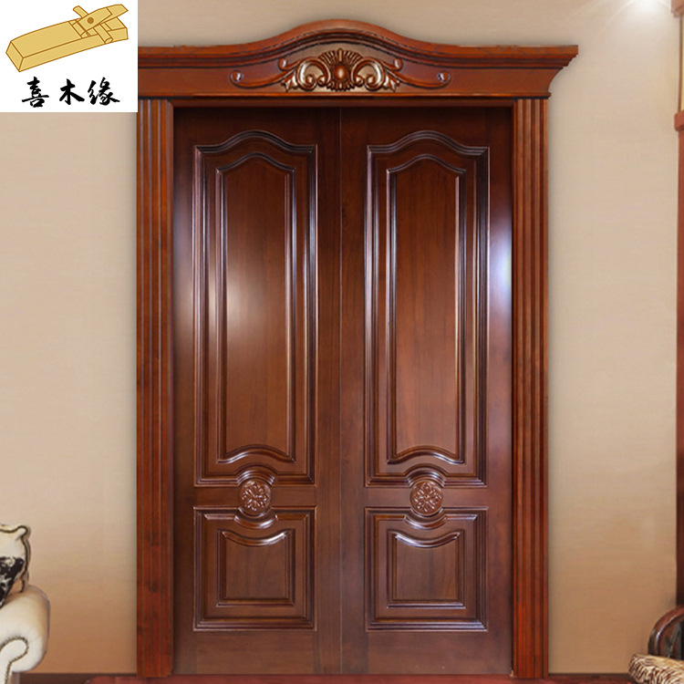 开门纯铜南京厂家别墅双开大门原木实木门进户对开庭院防盗门入户厂家
