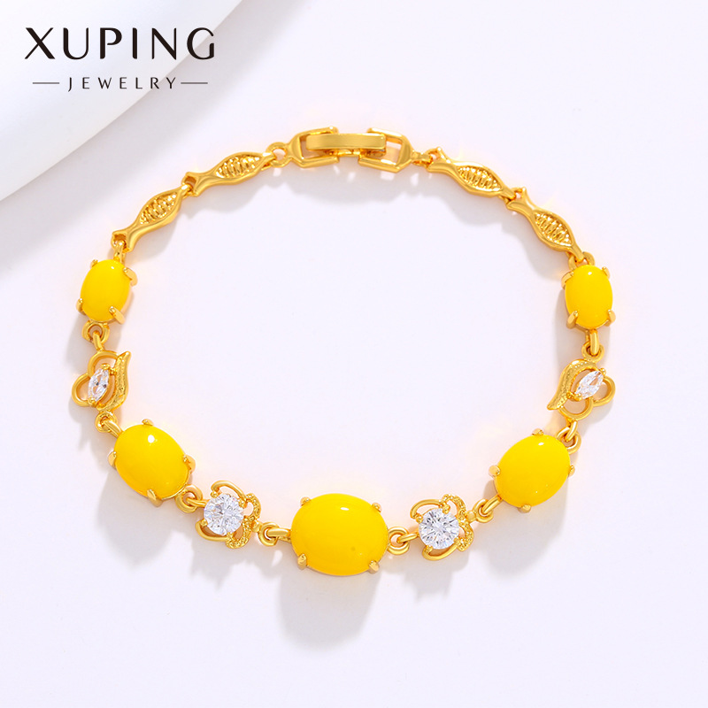Xuping Jewelry Alloy Inlaid Artificial Gem Bracelet Female Ins fashion Plated 24K Gold Exquisite Small Fish Hand Jewelry