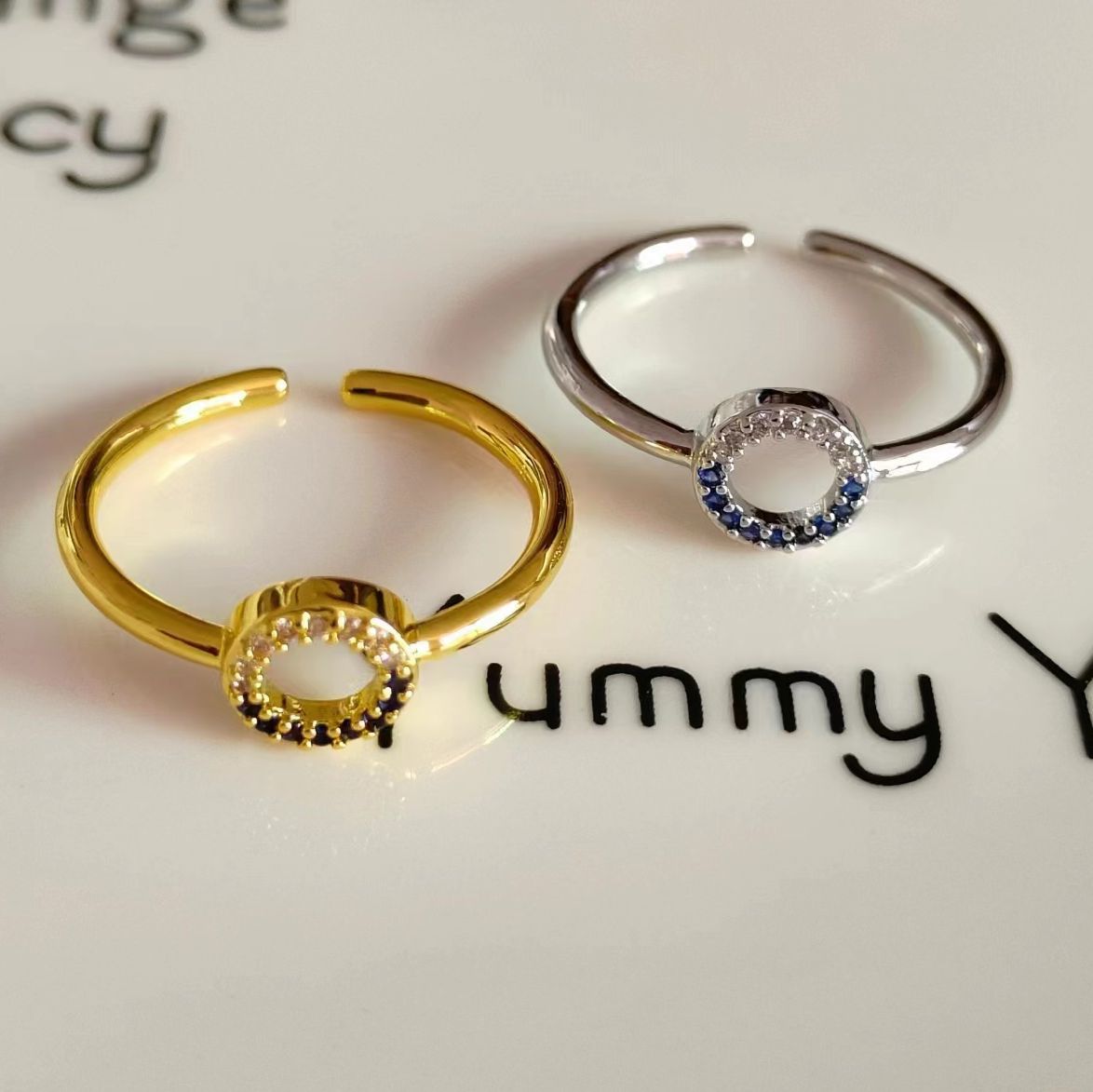 铜材质韩国东大门简约气质百搭锆钻ins极细开口戒指 指环女冷淡风