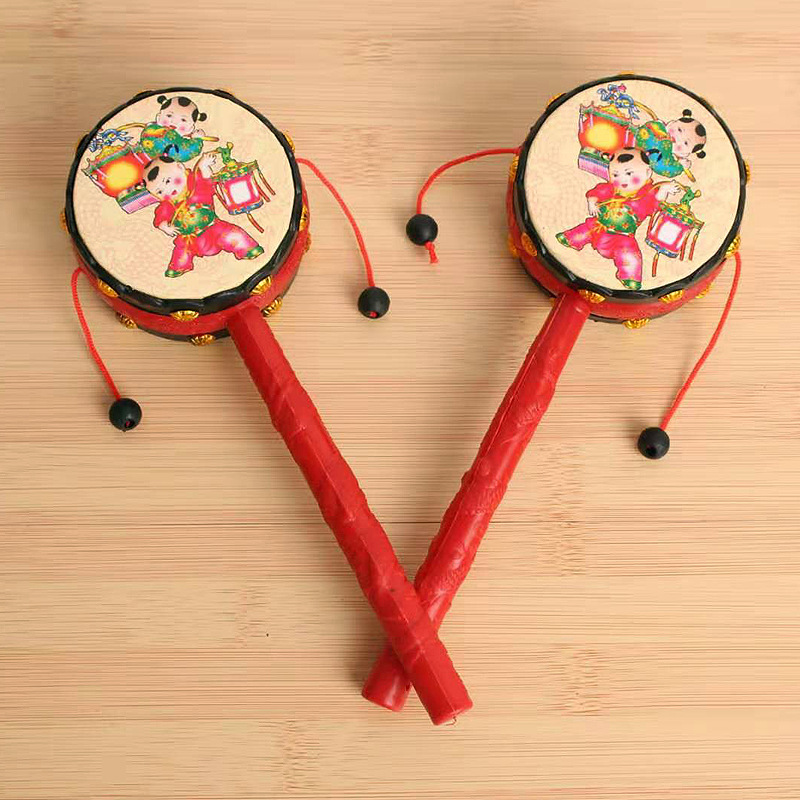 儿童玩具拨浪鼓手摇鼓义乌儿童玩具宝宝吉祥鼓拨浪鼓地堆玩具赠品