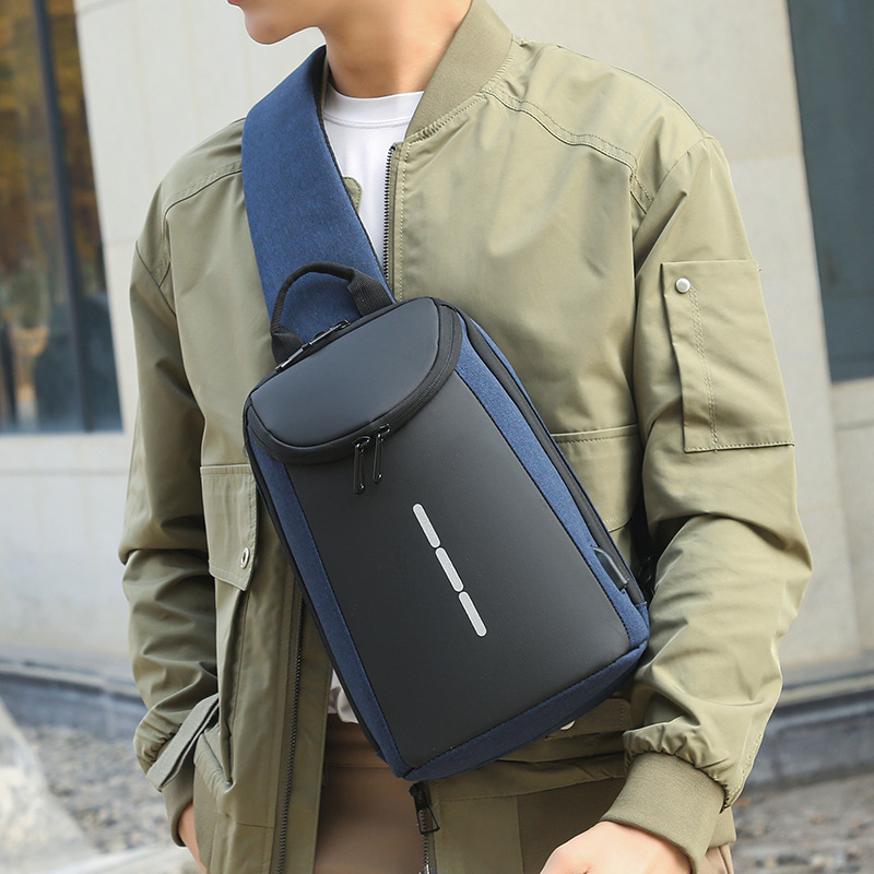 cross-border men‘s chest bag briefcase commuter bag usb charging shoulder bag waterproof eva messenger bag