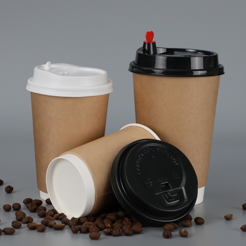 一次性咖啡杯批发 奶茶饮料中空双层隔热防烫纸杯子 可印logo定制