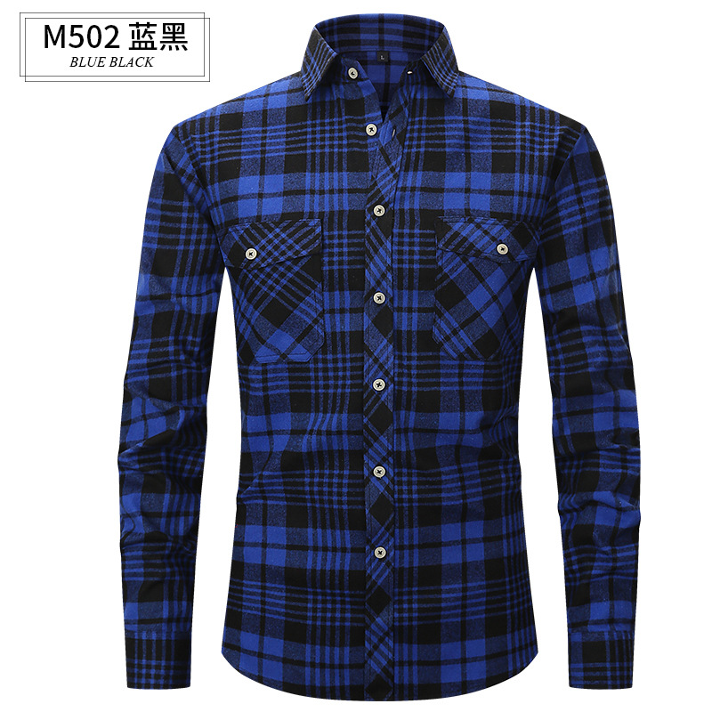 Amazon Hot Spring and Autumn Shirt Men's Brushed Flannel Plaid American Shirt Factory Wholesale Coat Youth