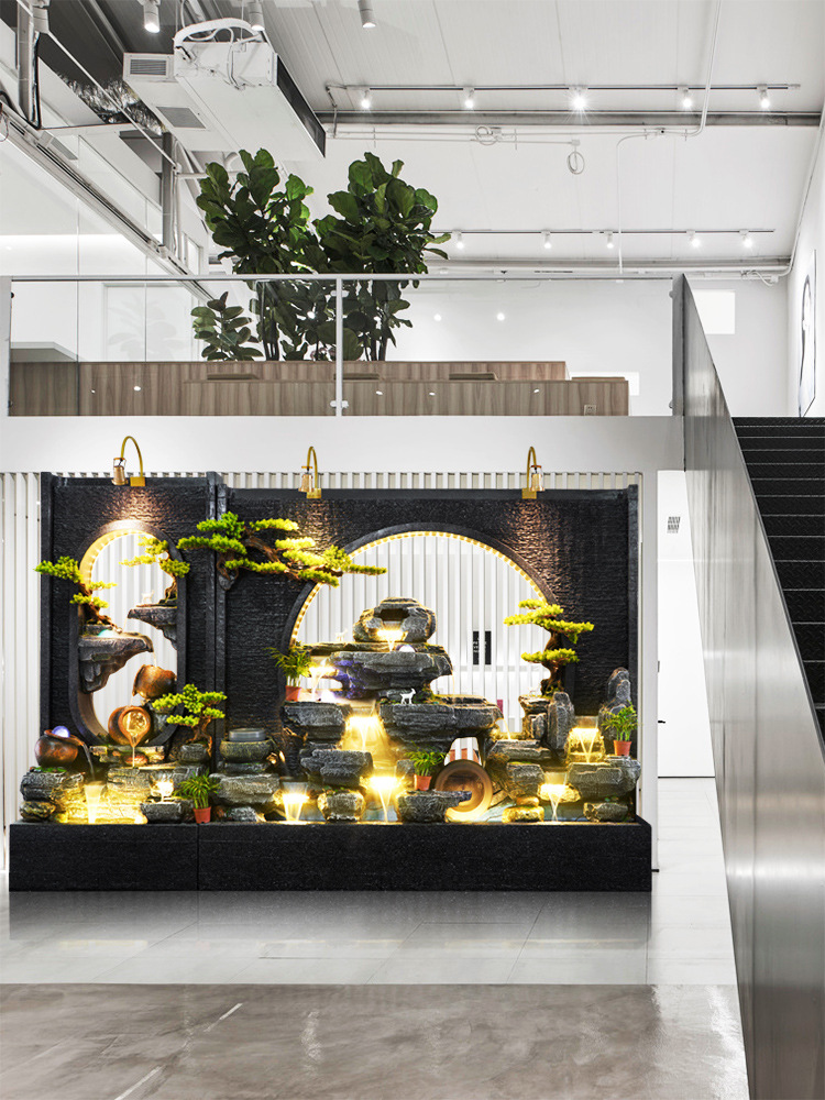 假山喷泉水幕墙流水屏风办公室装饰品高端大气风水落地摆件循环水