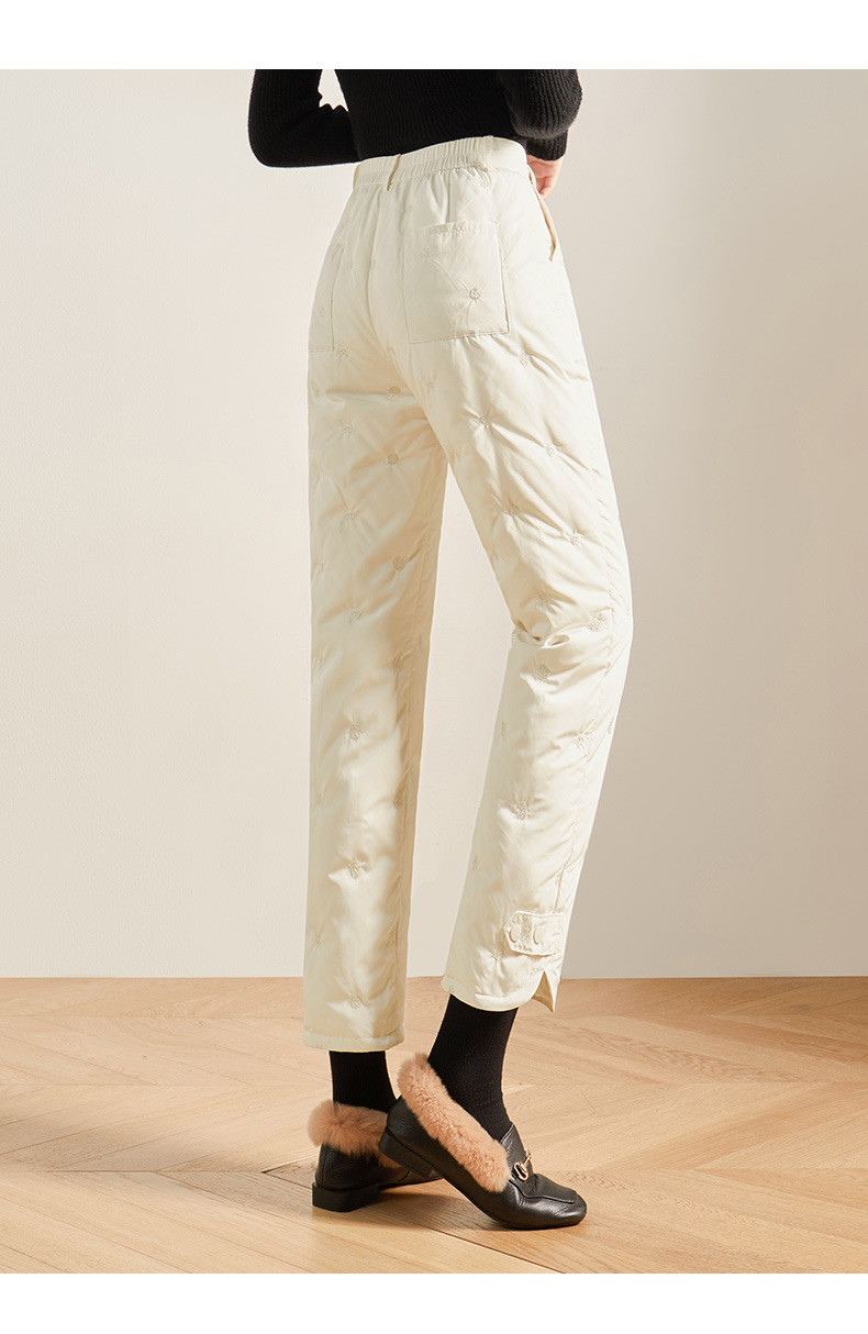 娅丽达米白色直筒羽绒裤女外穿鹅绒棉裤2021冬季新款加绒加厚裤子