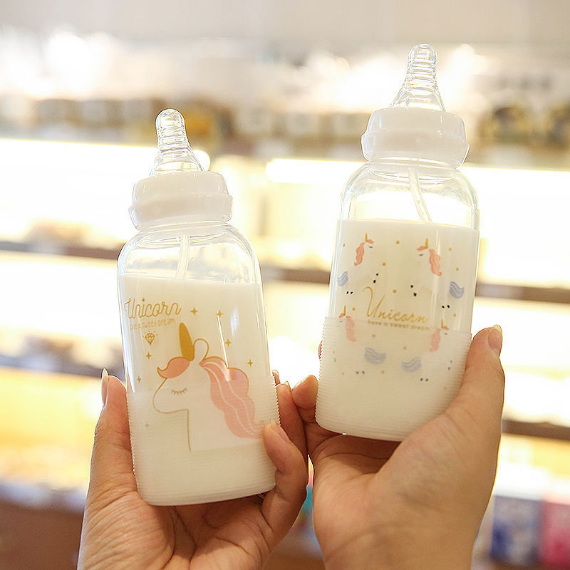 小奶瓶韩版可爱萌奶瓶水杯成人吸管大人女学生便捷杯子创意随手杯
