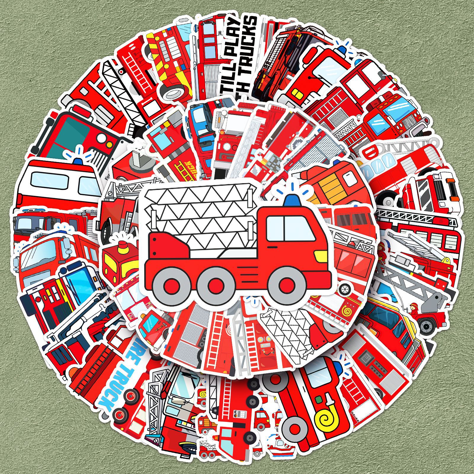 50张卡通消防车贴纸可爱创意装饰diy手帐电脑水杯防水涂鸦防水贴