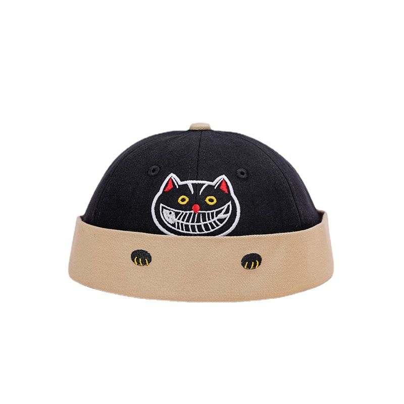 Cross-Border New Arrival Cartoon Cat Embroidery Chinese Landlord Hat Beanie Dome Skullcap Yuppie Hat Men and Women Street Hip Hop Hat