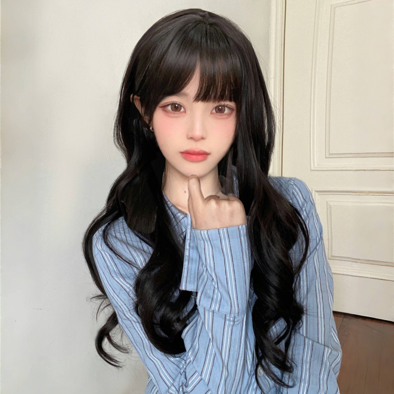 假发女长发黑棕色空气刘海长卷发日常甜妹女团lolita全头套式