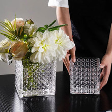 现代简约珠点玻璃方缸花盆正方形烛台水培绿植铜钱草绿萝水养花瓶