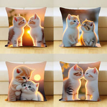 可爱猫咪抱枕套情侣猫抱枕夕阳小猫床头抱枕车内靠垫客厅靠枕枕套