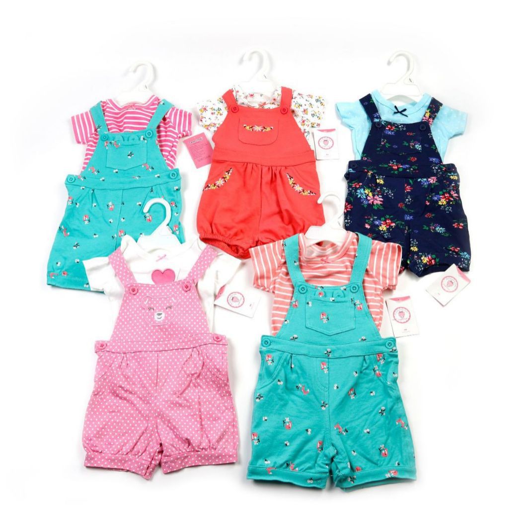 foreign trade wholesale cross-border random color summer boys and girls suspender pants short sleeve top suspender shorts two-piece set