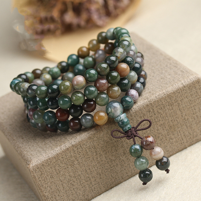 印度水草玛瑙手链108颗多圈手串中国结配饰圆珠项链玉石玉器货源