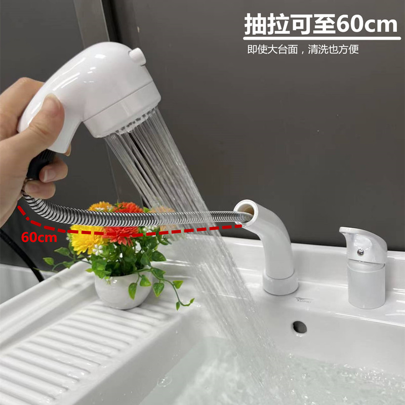 Internet Celebrity Style Kxk Japanese Style Double Hole Faucet White Pull-out Hot and Cold Basin Faucet Split Lifting Telescopic Water Tap